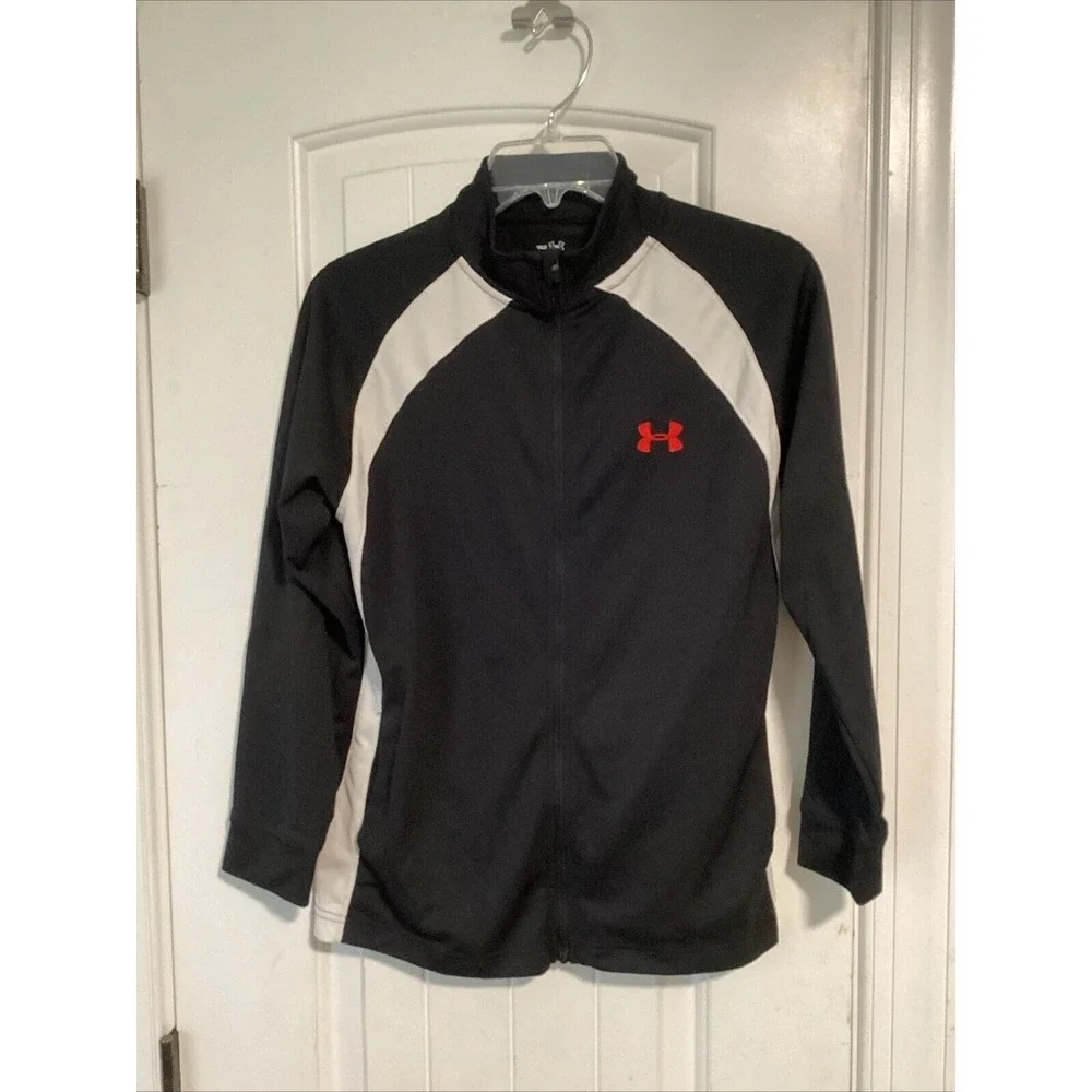 Under Armour Allseason Gear Youth L Zip Up Jacket Black White Stripe